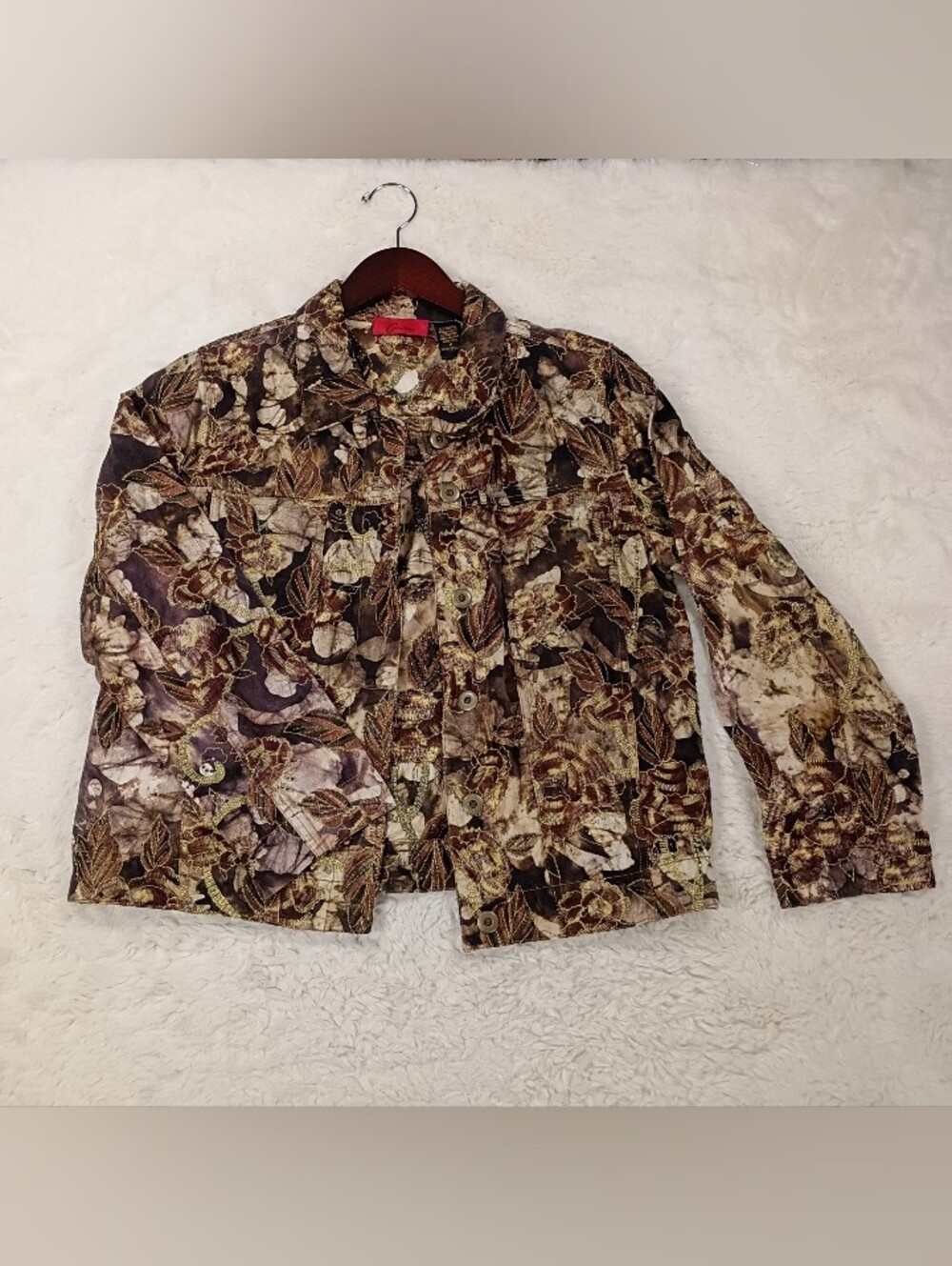Carina Vintage Cotton Womens Brown Floral Pattern Blazer Jacket Size M